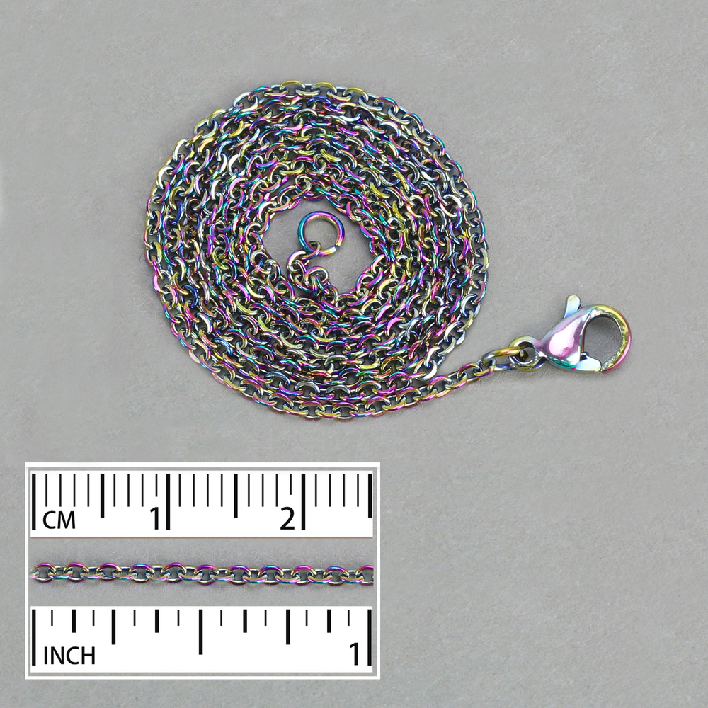 Chain & Clasps Stainless Steel, Rainbow Color 1.5mm Flat Cable Chain, 18", Pack of 2